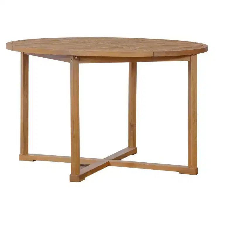 5-Piece Outdoor Acacia Wood Patio Dining Set for 4, Slatted Top Round Table and 4 Chairs, Backyard Furniture for Deck, Poolside-Panipeachy