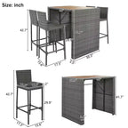 5-Piece Outdoor Patio Bar Dining Set with Acacia Wood Table and Wicker Bar Height Chairs, Weather-Resistant Furniture for Backyard-Panipeachy