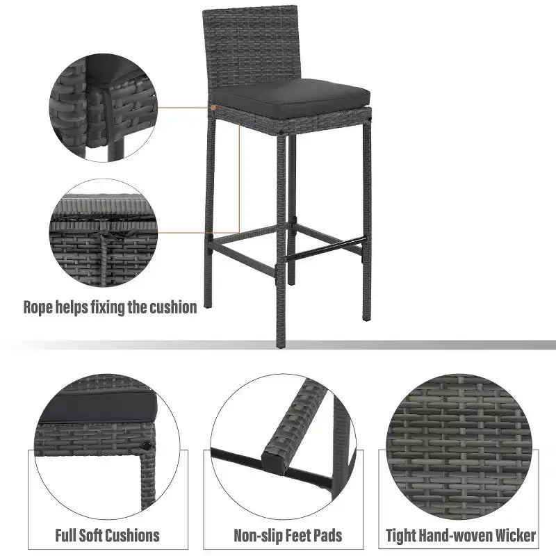 5-Piece Outdoor Patio Bar Dining Set with Acacia Wood Table and Wicker Bar Height Chairs, Weather-Resistant Furniture for Backyard-Panipeachy