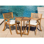 3 Pieces Outdoor Patio Dining Set, Hermosa KD Wood Table & Chairs with Cushions, Teak Finish