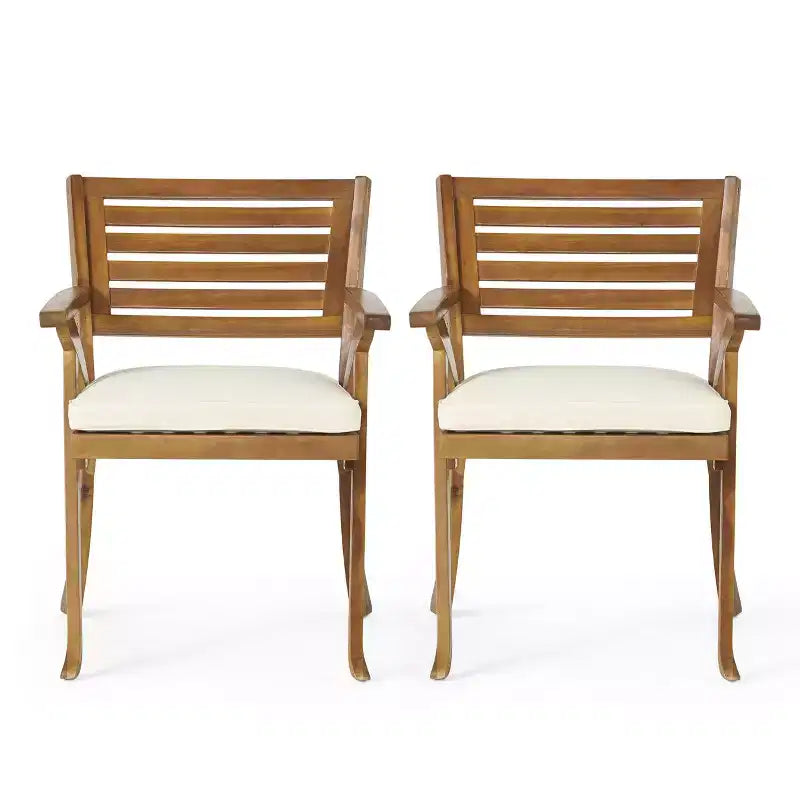 3 Pieces Outdoor Patio Dining Set, Hermosa KD Wood Table & Chairs with Cushions, Teak Finish