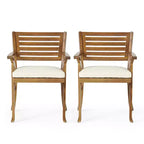 3 Pieces Outdoor Patio Dining Set, Hermosa KD Wood Table & Chairs with Cushions, Teak Finish