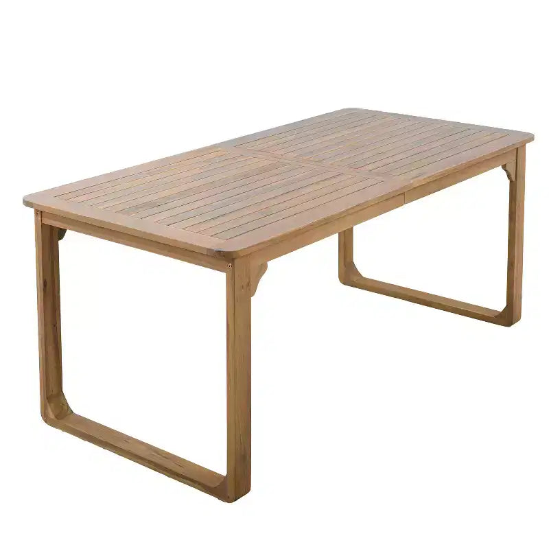 ModernLuxe 5/7-Piece Outdoor Dining Table Set, 71 Acacia Wood Table with Cushions + 6 Rope Back Dining Chairs, Light Teak Finish
