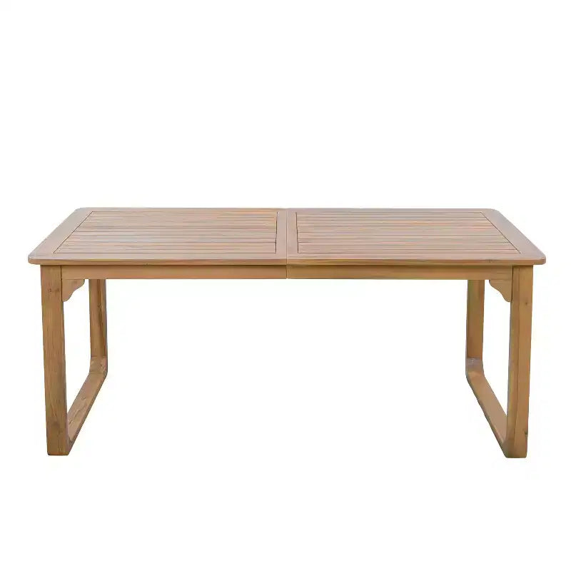 ModernLuxe 5/7-Piece Outdoor Dining Table Set, 71 Acacia Wood Table with Cushions + 6 Rope Back Dining Chairs, Light Teak Finish