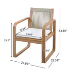ModernLuxe 5/7-Piece Outdoor Dining Table Set, 71 Acacia Wood Table with Cushions + 6 Rope Back Dining Chairs, Light Teak Finish