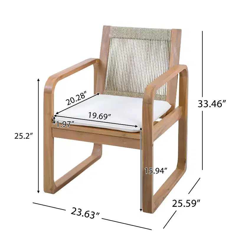 ModernLuxe 5/7-Piece Outdoor Dining Table Set, 71 Acacia Wood Table with Cushions + 6 Rope Back Dining Chairs, Light Teak Finish