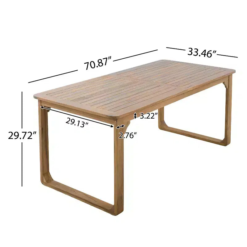 ModernLuxe 5/7-Piece Outdoor Dining Table Set, 71 Acacia Wood Table with Cushions + 6 Rope Back Dining Chairs, Light Teak Finish