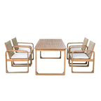 ModernLuxe 5/7-Piece Outdoor Dining Table Set, 71 Acacia Wood Table with Cushions + 6 Rope Back Dining Chairs, Light Teak Finish