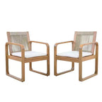 ModernLuxe 5/7-Piece Outdoor Dining Table Set, 71 Acacia Wood Table with Cushions + 6 Rope Back Dining Chairs, Light Teak Finish
