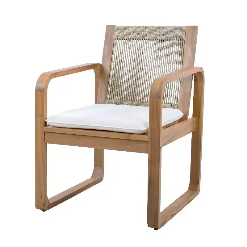 ModernLuxe 5/7-Piece Outdoor Dining Table Set, 71 Acacia Wood Table with Cushions + 6 Rope Back Dining Chairs, Light Teak Finish