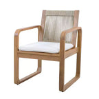 ModernLuxe 5/7-Piece Outdoor Dining Table Set, 71 Acacia Wood Table with Cushions + 6 Rope Back Dining Chairs, Light Teak Finish