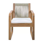 ModernLuxe 5/7-Piece Outdoor Dining Table Set, 71 Acacia Wood Table with Cushions + 6 Rope Back Dining Chairs, Light Teak Finish
