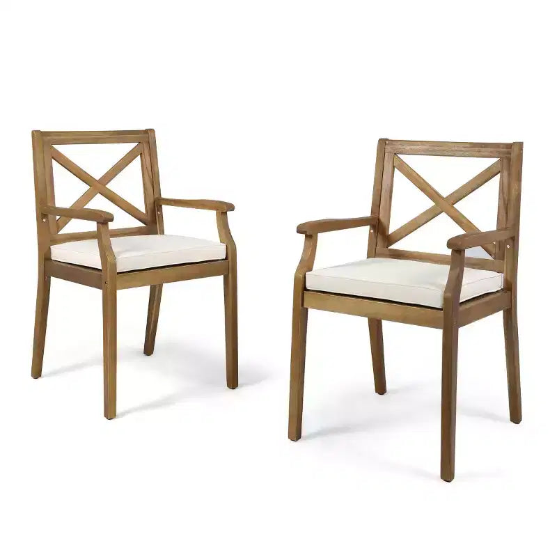 7-Piece Acacia Wood Outdoor Dining Set with 6 Cushioned Chairs, Rectangular Patio Dining Table Set for Backyard, Garden, Deck-Panipeachy