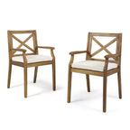 7-Piece Acacia Wood Outdoor Dining Set with 6 Cushioned Chairs, Rectangular Patio Dining Table Set for Backyard, Garden, Deck-Panipeachy