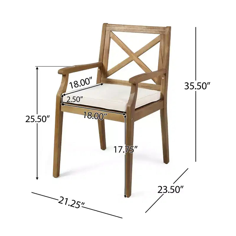 7-Piece Acacia Wood Outdoor Dining Set with 6 Cushioned Chairs, Rectangular Patio Dining Table Set for Backyard, Garden, Deck-Panipeachy