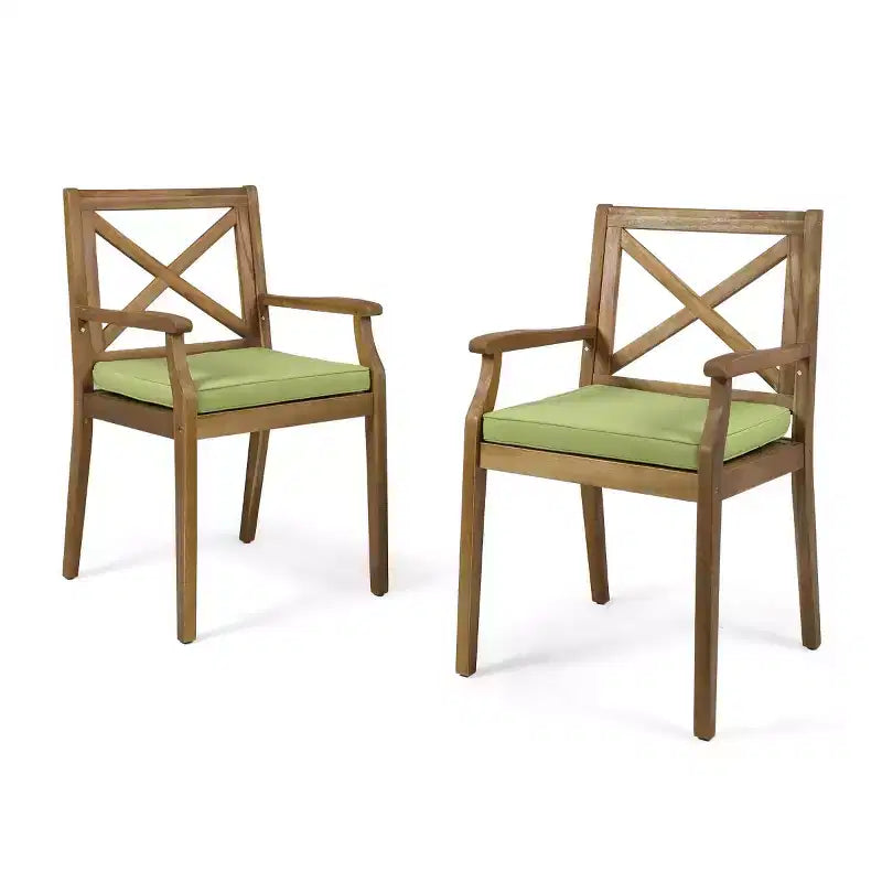 7-Piece Acacia Wood Outdoor Dining Set with 6 Cushioned Chairs, Rectangular Patio Dining Table Set for Backyard, Garden, Deck-Panipeachy