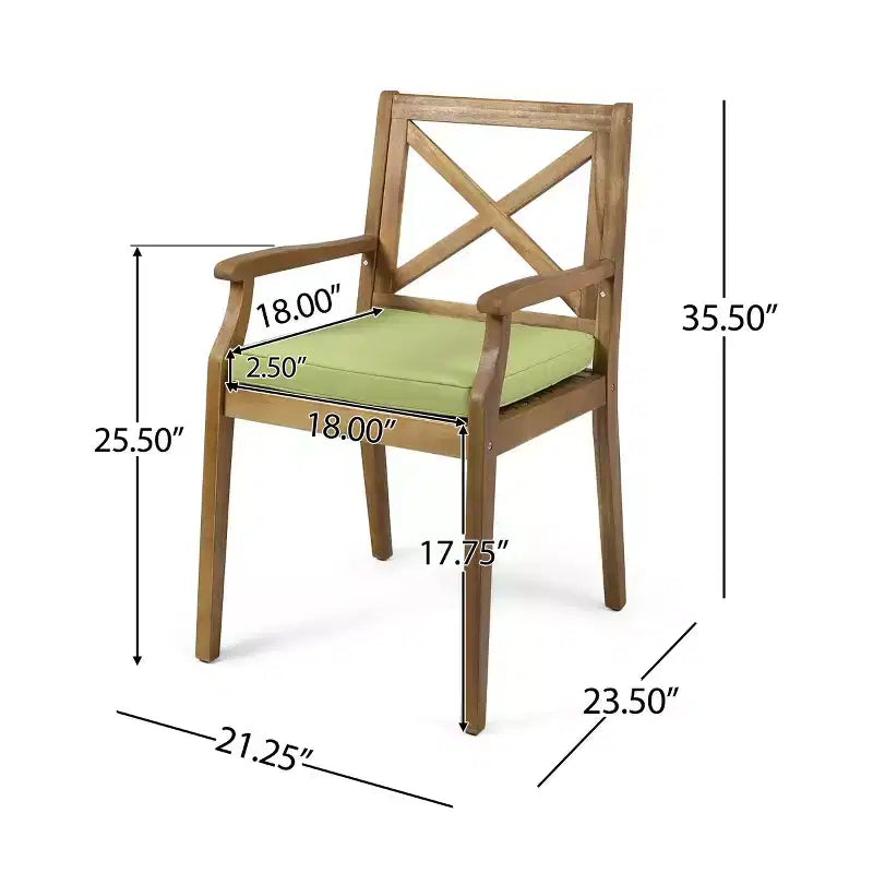 7-Piece Acacia Wood Outdoor Dining Set with 6 Cushioned Chairs, Rectangular Patio Dining Table Set for Backyard, Garden, Deck-Panipeachy