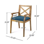 7-Piece Acacia Wood Outdoor Dining Set with 6 Cushioned Chairs, Rectangular Patio Dining Table Set for Backyard, Garden, Deck-Panipeachy