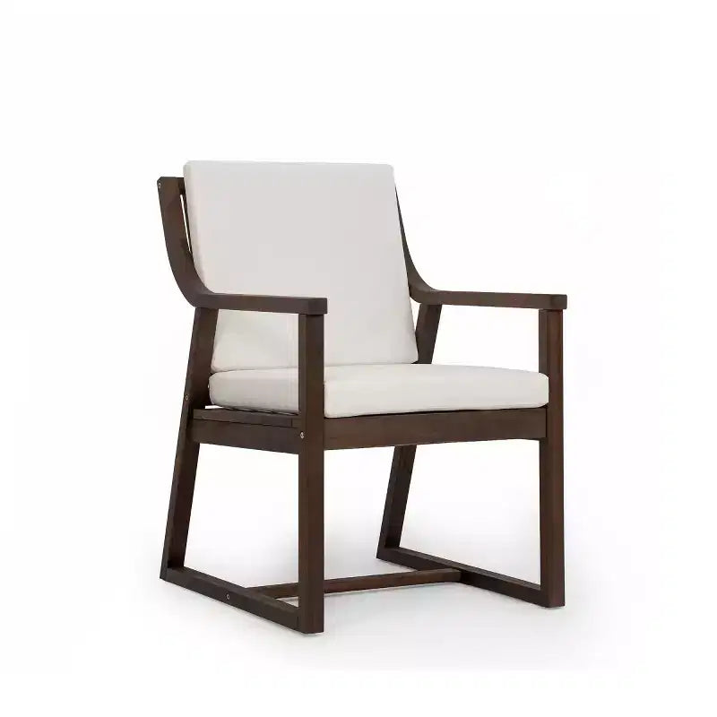 7-Piece Wood Patio Dining Set for 6, Round Table with Umbrella Hole and Cushioned Chairs for Garden or Backyard-Panipeachy