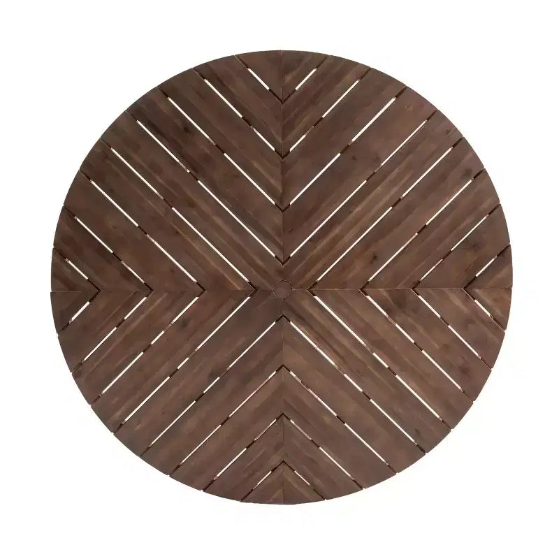 7-Piece Wood Patio Dining Set for 6, Round Table with Umbrella Hole and Cushioned Chairs for Garden or Backyard-Panipeachy