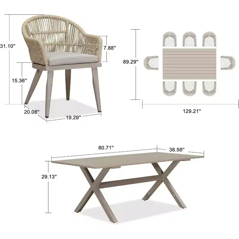 PURPLE LEAF Outdoor Dining Set with Patio Aluminium Dining Table and Wicker Rattan Chairs