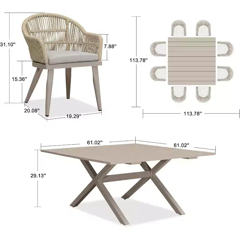 PURPLE LEAF Outdoor Dining Set with Patio Aluminium Dining Table and Wicker Rattan Chairs