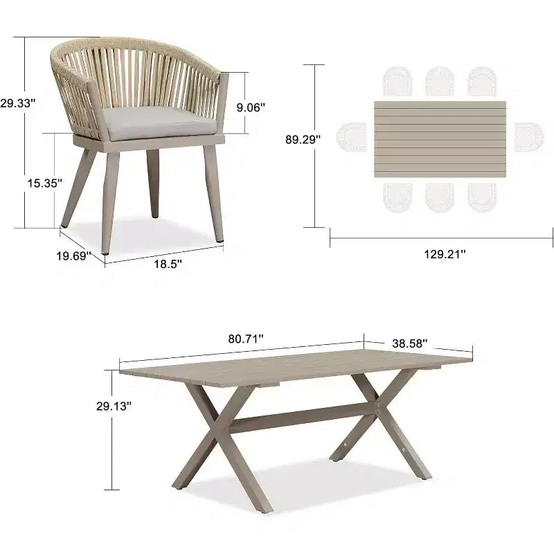 PURPLE LEAF Outdoor Dining Set with Patio Aluminium Dining Table and Wicker Rattan Chairs
