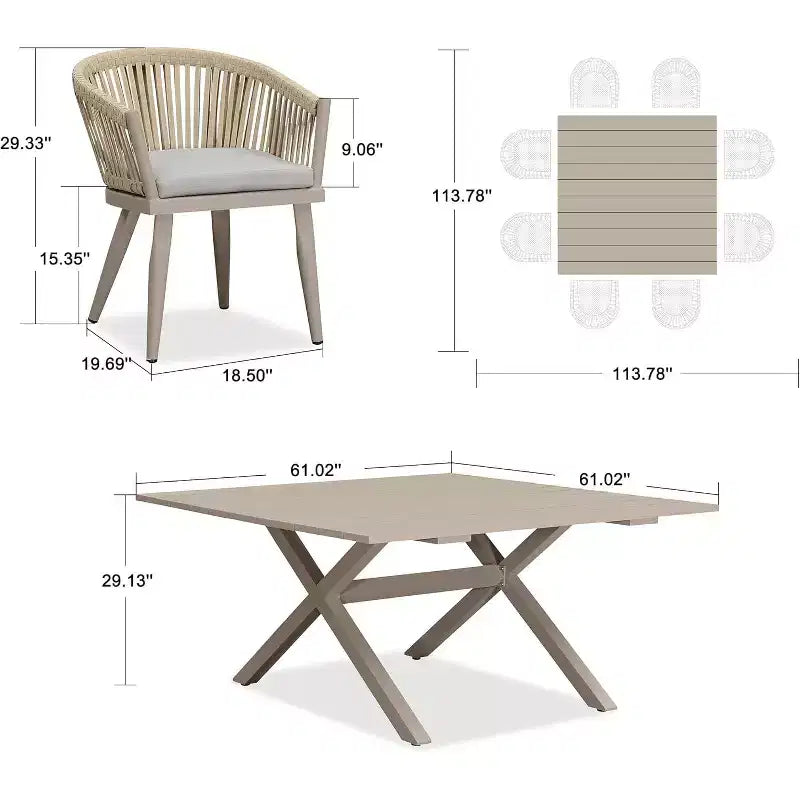 PURPLE LEAF Outdoor Dining Set with Patio Aluminium Dining Table and Wicker Rattan Chairs
