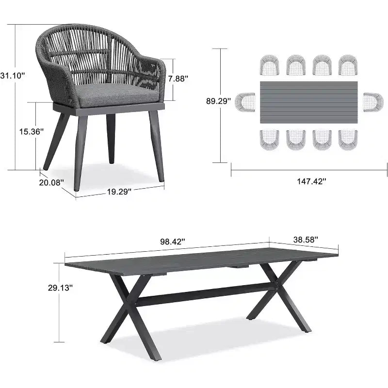 PURPLE LEAF Outdoor Dining Set with Patio Aluminium Dining Table and Wicker Rattan Chairs