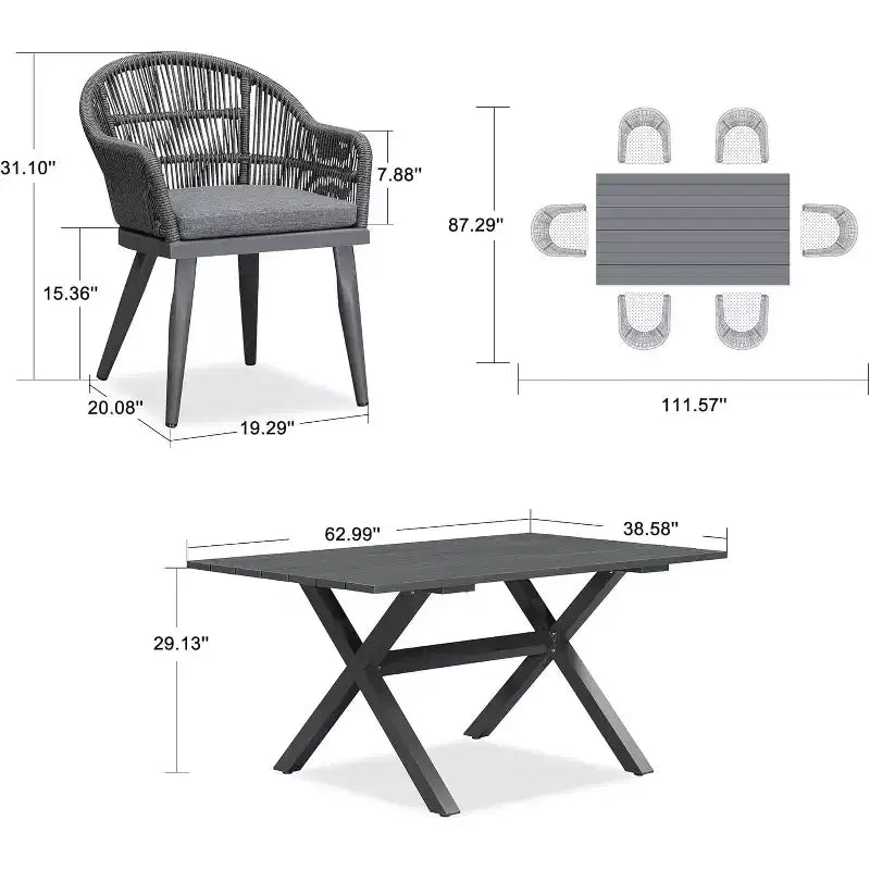 PURPLE LEAF Outdoor Dining Set with Patio Aluminium Dining Table and Wicker Rattan Chairs