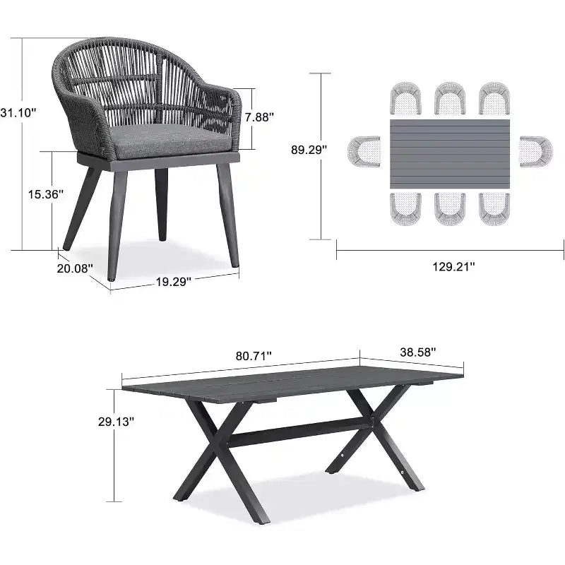 PURPLE LEAF Outdoor Dining Set with Patio Aluminium Dining Table and Wicker Rattan Chairs