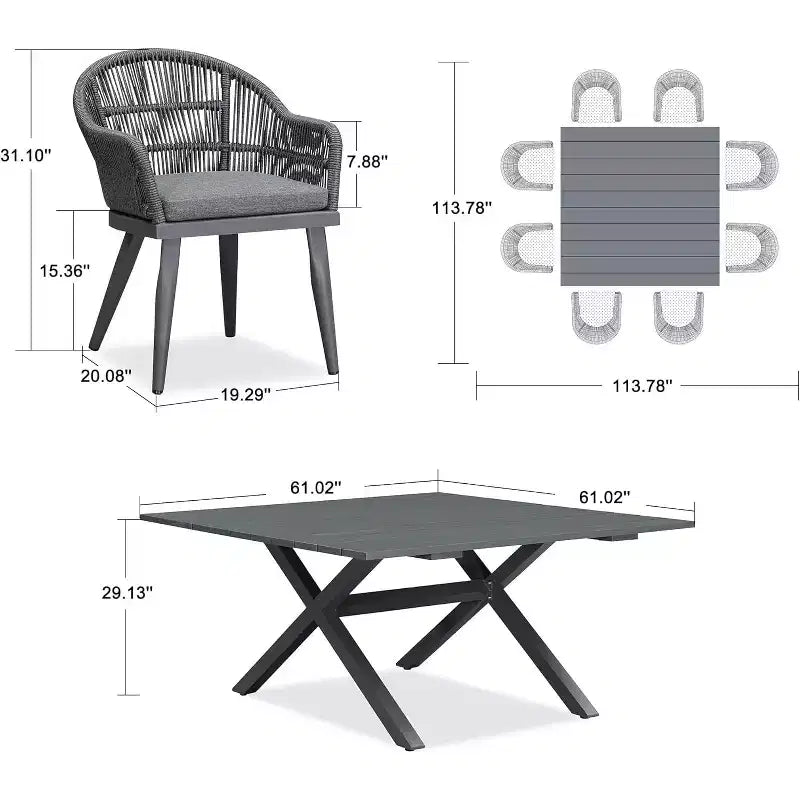 PURPLE LEAF Outdoor Dining Set with Patio Aluminium Dining Table and Wicker Rattan Chairs