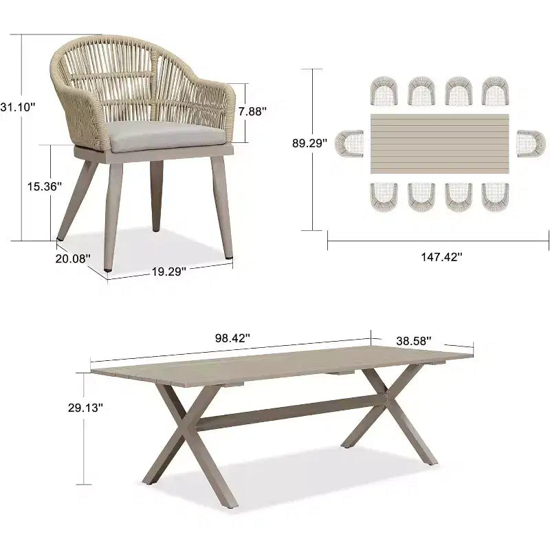 PURPLE LEAF Outdoor Dining Set with Patio Aluminium Dining Table and Wicker Rattan Chairs