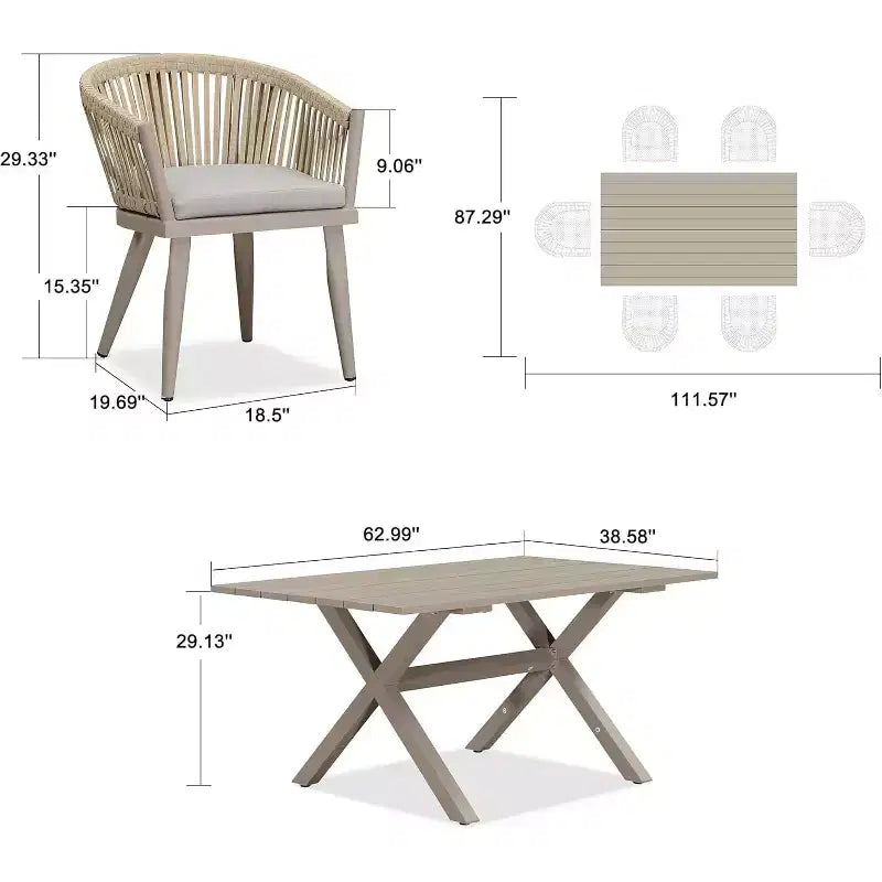 PURPLE LEAF Outdoor Dining Set with Patio Aluminium Dining Table and Wicker Rattan Chairs
