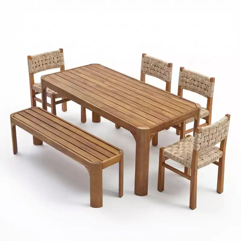 Christopher Knight Home Arman Modern 6 Piece Acacia Patio Dining Set with Wicker and Slatted Design