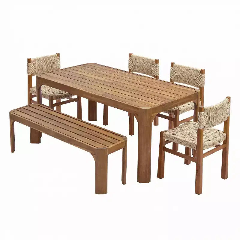 Christopher Knight Home Yasmin Modern 6 Piece Acacia Patio Dining Set with Wicker and Slatted Design