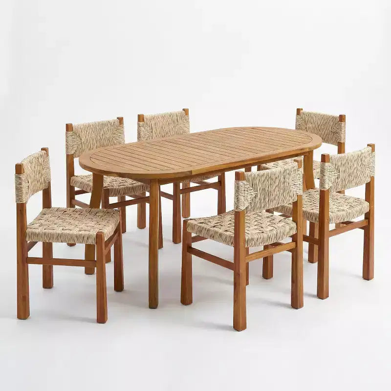 Christopher Knight Home Roya Modern 7 Piece Acacia Patio Dining Set with Wicker and Slatted Design