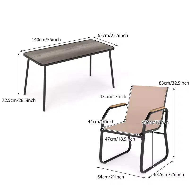 Gymax 5-Piece Patio Dining Set w/ Wood-Look Armrests Durable Metal Frame & DPC Tabletop
