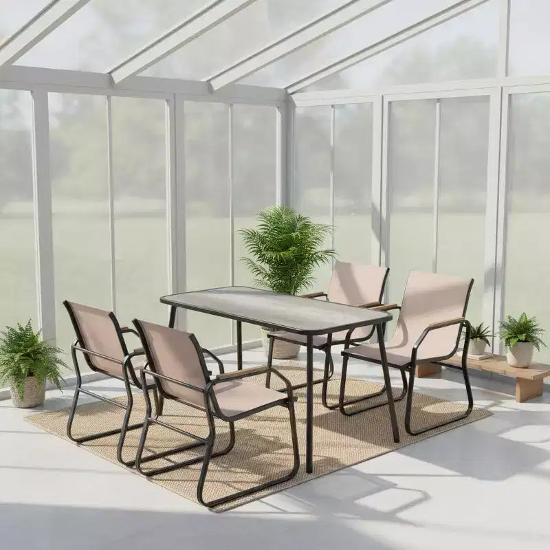 Gymax 5-Piece Patio Dining Set w/ Wood-Look Armrests Durable Metal Frame & DPC Tabletop