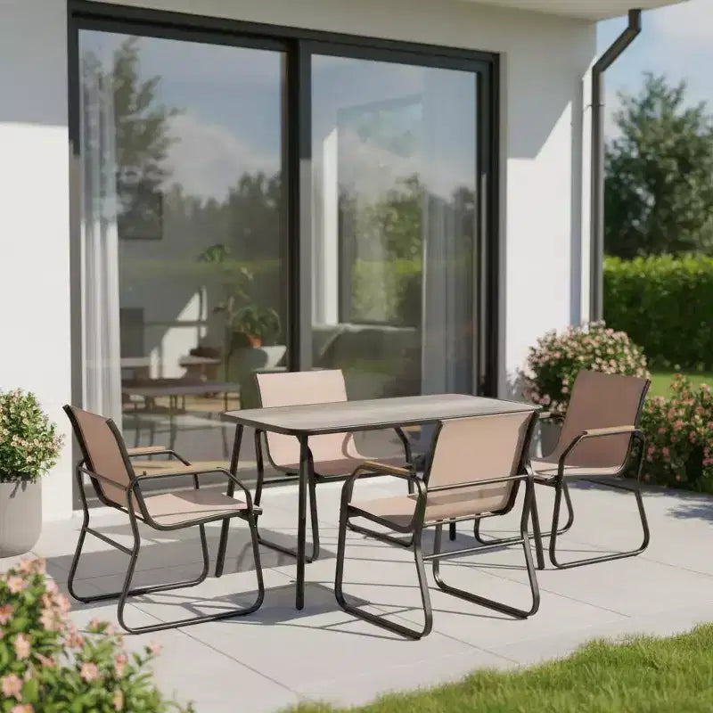 Gymax 5-Piece Patio Dining Set w/ Wood-Look Armrests Durable Metal Frame & DPC Tabletop