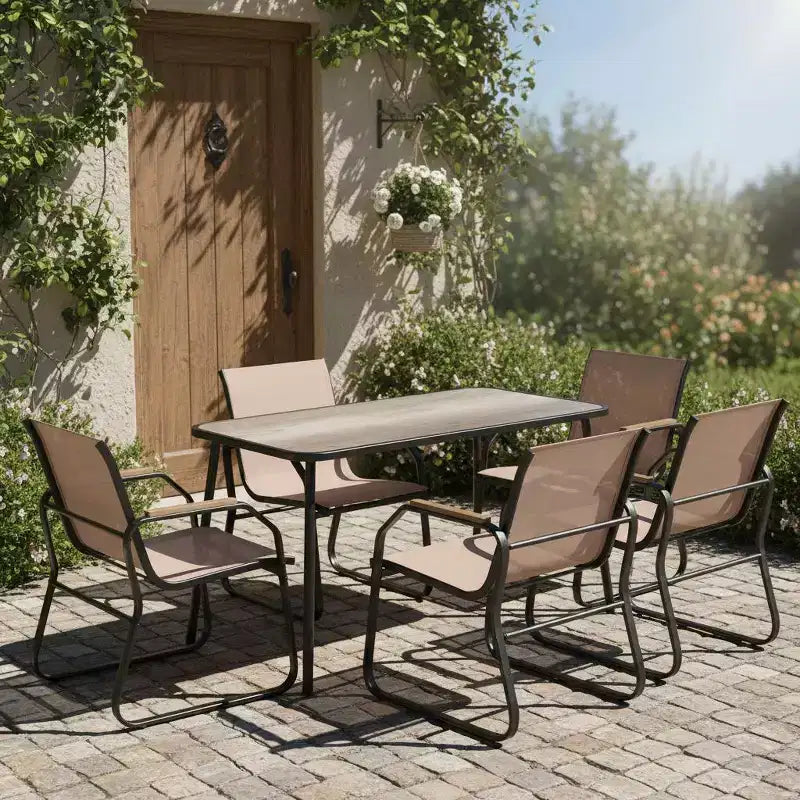 Gymax 5-Piece Patio Dining Set w/ Wood-Look Armrests Durable Metal Frame & DPC Tabletop