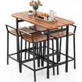 Gymax 5 PCS Outdoor Bar Table Set w/ Acacia Wood Surfaces and Sturdy Metal Frame Bar Height Table & Chairs for Patio Deck Balcony Poolside