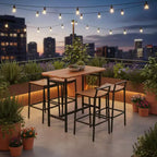 Gymax 5 PCS Outdoor Bar Table Set w/ Acacia Wood Surfaces and Sturdy Metal Frame Bar Height Table & Chairs for Patio Deck Balcony Poolside