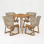 Christopher Knight Home Danio Modern 5 Piece Outdoor Acacia Wood Dining Set with Slatted Table and Wicker Back