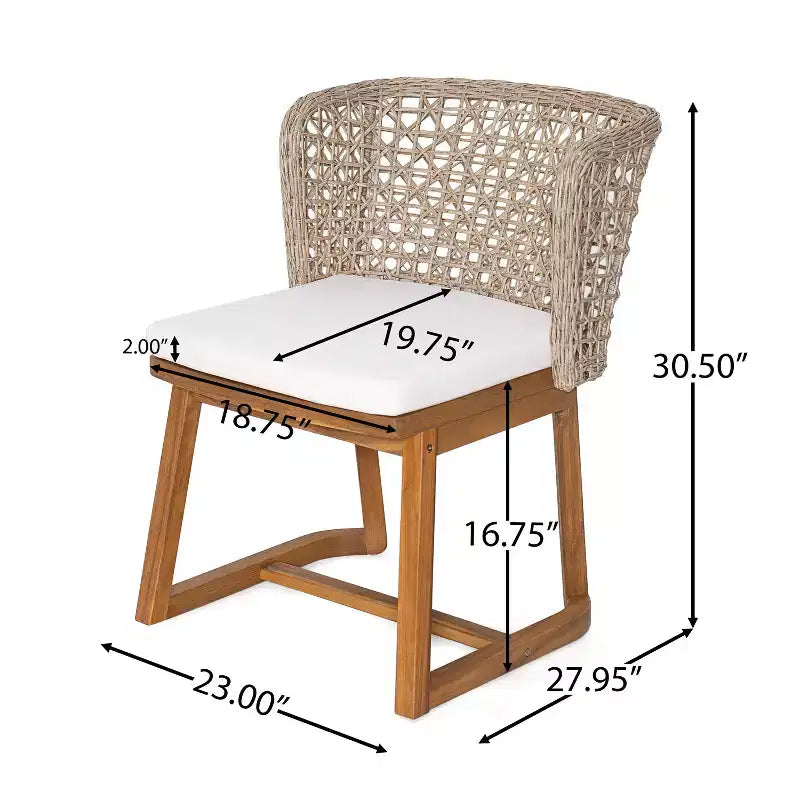 Christopher Knight Home Danio Modern 5 Piece Outdoor Acacia Wood Dining Set with Slatted Table and Wicker Back