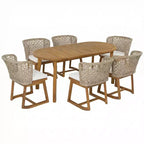 Christopher Knight Home Crunhi Modern 7 Piece Patio Acacia Dining Set with Slatted Table and Wicker Back