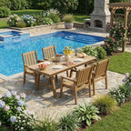 Garvee Outdoor Patio Dining Table Set for 6, 7 Piece HDPE Dining Tables Set with Umbrella Hole, Aluminum Frame, All-Weather 6 Garden Dining Chairs