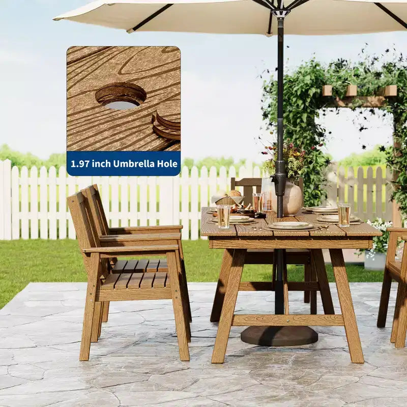 Garvee Outdoor Patio Dining Table Set for 6, 7 Piece HDPE Dining Tables Set with Umbrella Hole, Aluminum Frame, All-Weather 6 Garden Dining Chairs