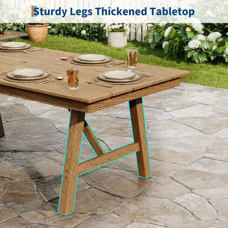 Garvee Outdoor Patio Dining Table Set for 6, 7 Piece HDPE Dining Tables Set with Umbrella Hole, Aluminum Frame, All-Weather 6 Garden Dining Chairs