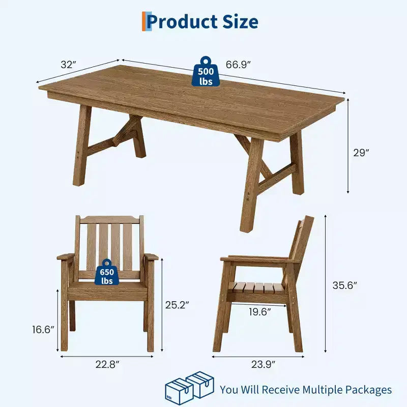 Garvee Outdoor Patio Dining Table Set for 6, 7 Piece HDPE Dining Tables Set with Umbrella Hole, Aluminum Frame, All-Weather 6 Garden Dining Chairs
